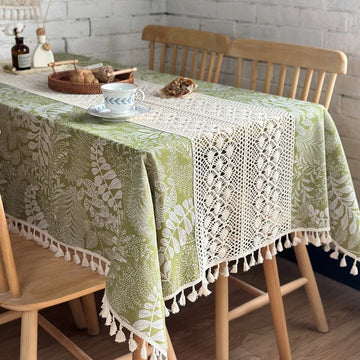 Qfdian Vintage Handmade Crochet Tablecloths Rectangle Washable Tassel Table Cloth for Wedding Party Kitchen Dinning Tabletop Decoration